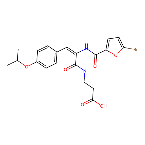 N-[2-[(5-bromo-2-furoyl)amino]-3-(4-isopropoxyphenyl)acryloyl]-beta-alanine structure