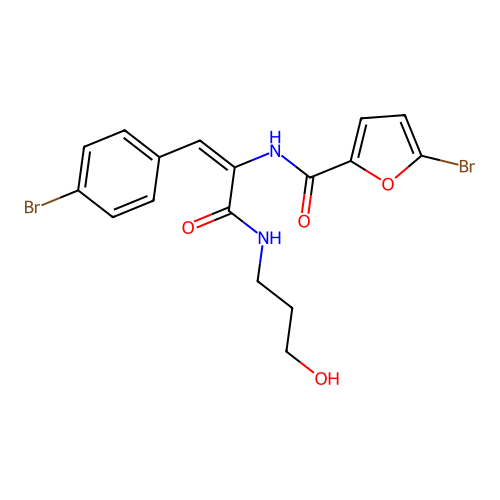 5-bromo-N-[2-(4-bromophenyl)-1-(3-hydroxypropylcarbamoyl)ethenyl]furan-2-carboxamide structure