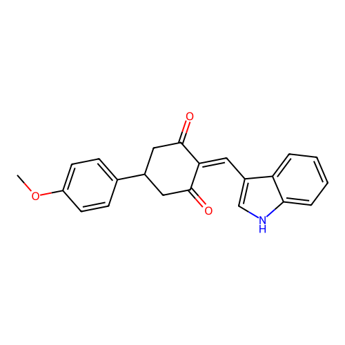 2-(1H-indol-3-ylmethylidene)-5-(4-methoxyphenyl)cyclohexane-1,3-dione structure