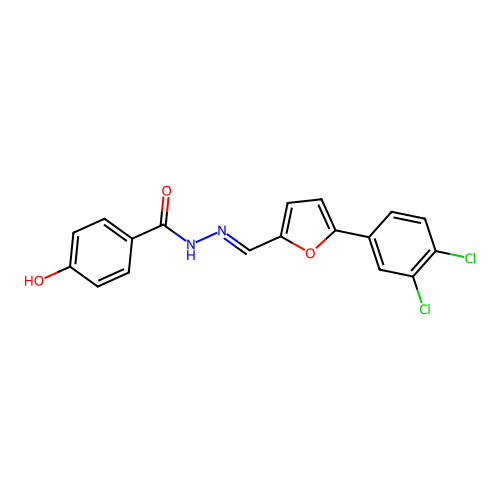 N-[(E)-[5-(3,4-dichlorophenyl)furan-2-yl]methylideneamino]-4-hydroxybenzamide structure