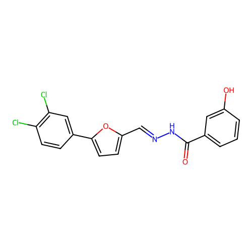 N-[(E)-[5-(3,4-dichlorophenyl)furan-2-yl]methylideneamino]-3-hydroxybenzamide structure
