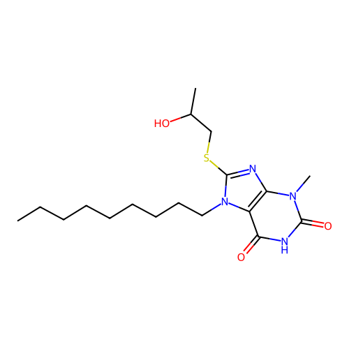 8-(2-Hydroxy-propylsulfanyl)-3-methyl-7-nonyl-3,7-dihydro-purine-2,6-dione structure