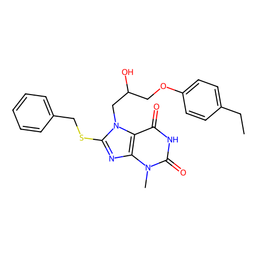8-benzylsulfanyl-7-[3-(4-ethylphenoxy)-2-hydroxypropyl]-3-methylpurine-2,6-dione structure