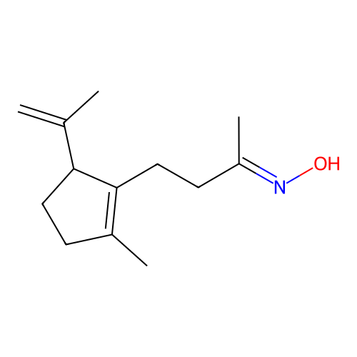 (E)-4-(2-methyl-5-(prop-1-en-2-yl)cyclopent-1-en-1-yl)butan-2-one oxime structure
