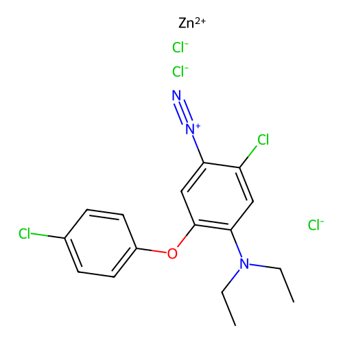 2-Chloro-5-(4-chlorophenoxy)-4-(diethylamino)benzenediazonium trichlorozincate structure