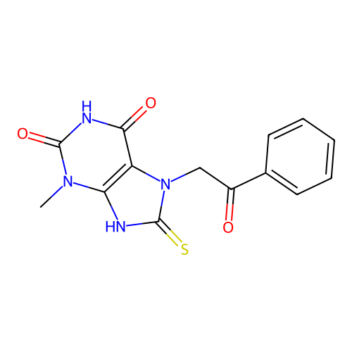 3-Methyl-7-(2-oxo-2-phenylethyl)-8-sulfanyl-1,3,7-trihydropurine-2,6-dione structure