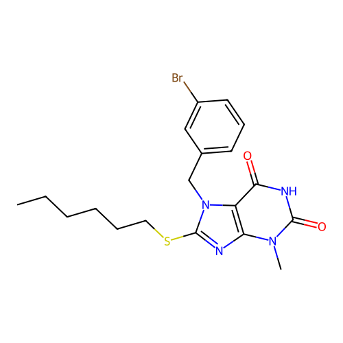 7-(3-Bromo-benzyl)-8-hexylsulfanyl-3-methyl-3,7-dihydro-purine-2,6-dione structure