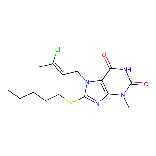 7-(3-Chloro-but-2-enyl)-3-methyl-8-pentylsulfanyl-3,7-dihydro-purine-2,6-dione structure