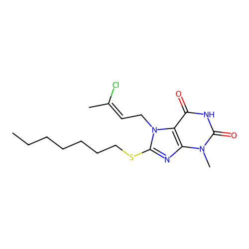 7-[(Z)-3-chlorobut-2-enyl]-8-heptylsulfanyl-3-methylpurine-2,6-dione structure