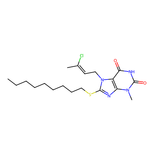 7-(3-Chloro-but-2-enyl)-3-methyl-8-nonylsulfanyl-3,7-dihydro-purine-2,6-dione structure