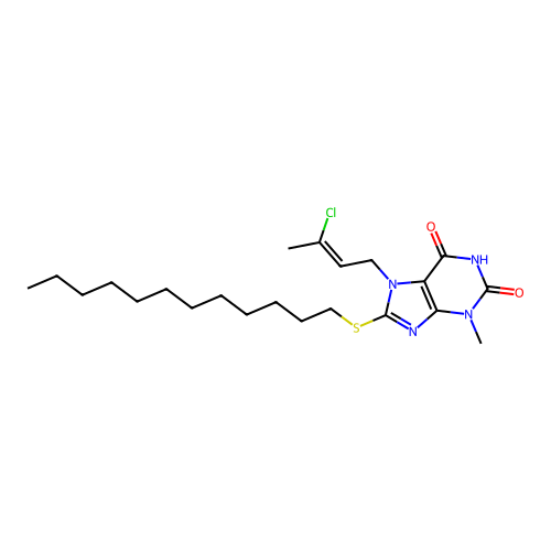 7-(3-Chloro-but-2-enyl)-8-dodecylsulfanyl-3-methyl-3,7-dihydro-purine-2,6-dione structure