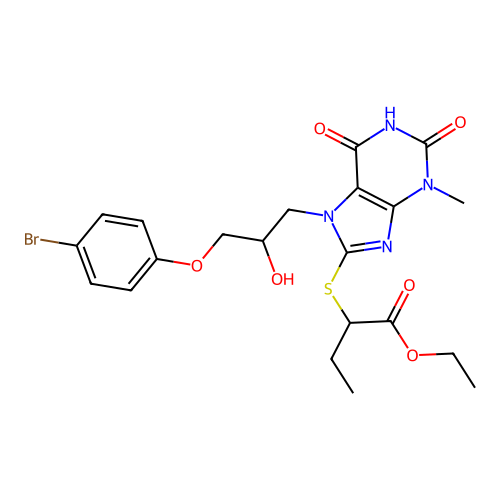 ethyl 2-({7-[3-(4-bromophenoxy)-2-hydroxypropyl]-3-methyl-2,6-dioxo-2,3,6,7-tetrahydro-1H-purin-8-yl}sulfanyl)butanoate structure
