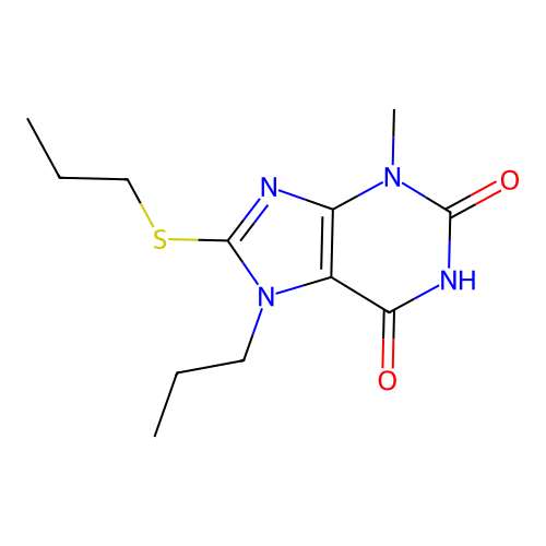 3-methyl-7-propyl-8-(propylsulfanyl)-3,7-dihydro-1H-purine-2,6-dione structure