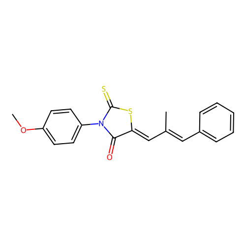 (Z)-3-(4-methoxyphenyl)-5-((E)-2-methyl-3-phenylallylidene)-2-thioxothiazolidin-4-one structure