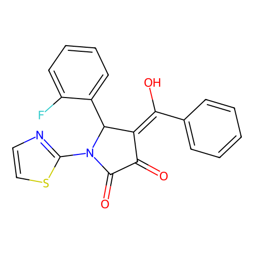(4E)-5-(2-fluorophenyl)-4-[hydroxy(phenyl)methylidene]-1-(1,3-thiazol-2-yl)pyrrolidine-2,3-dione structure