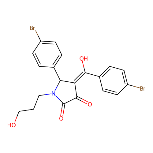(4E)-5-(4-bromophenyl)-4-[(4-bromophenyl)-hydroxymethylidene]-1-(3-hydroxypropyl)pyrrolidine-2,3-dione structure