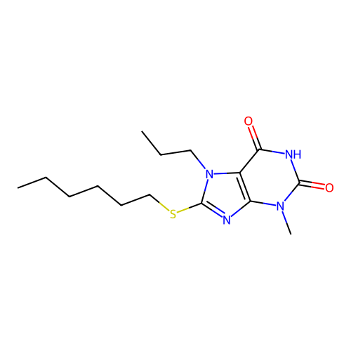 8-Hexylsulfanyl-3-methyl-7-propyl-3,7-dihydro-purine-2,6-dione structure