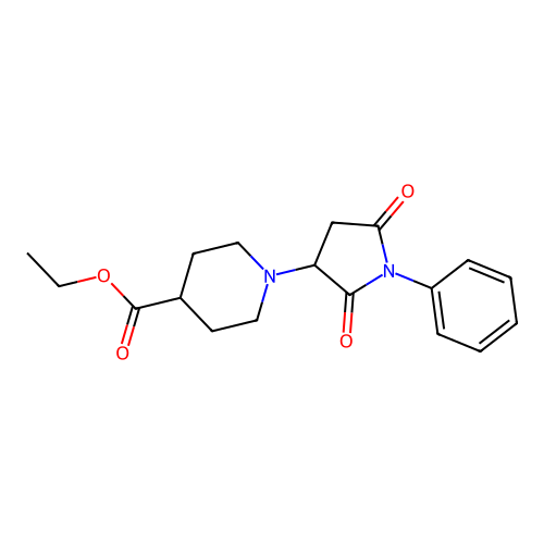 Ethyl 1-(2,5-dioxo-1-phenylpyrrolidin-3-yl)piperidine-4-carboxylate structure