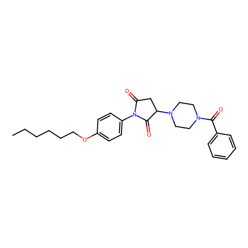 1-[4-(Hexyloxy)phenyl]-3-[4-(phenylcarbonyl)piperazin-1-yl]pyrrolidine-2,5-dione structure