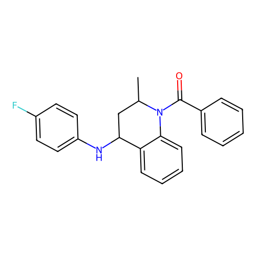 (4-((4-fluorophenyl)amino)-2-methyl-3,4-dihydroquinolin-1(2H)-yl)(phenyl)methanone structure