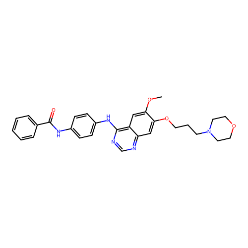 4-(4-(N-benzoylamino)anilino)-6-methoxy-7-(3-(1-morpholino)propoxy)quinazoline structure