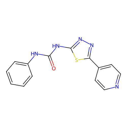 1-phenyl-3-[(2E)-5-(pyridin-4-yl)-1,3,4-thiadiazol-2(3H)-ylidene]urea structure