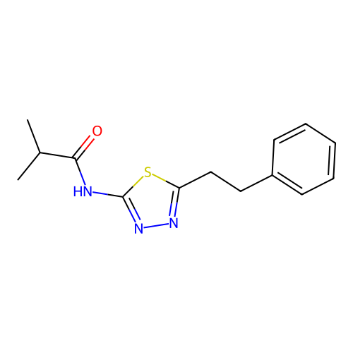 2-methyl-N-[(2E)-5-(2-phenylethyl)-1,3,4-thiadiazol-2(3H)-ylidene]propanamide structure