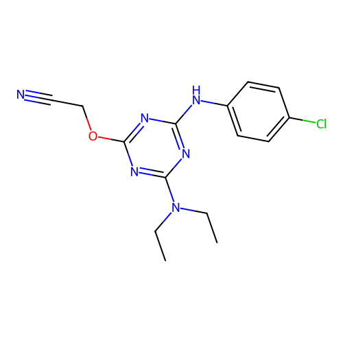 [4-(4-Chloro-phenylamino)-6-diethylamino-[1,3,5]triazin-2-yloxy]-acetonitrile structure