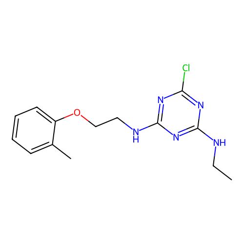 6-chloro-N2-ethyl-N4-(2-(o-tolyloxy)ethyl)-1,3,5-triazine-2,4-diamine structure
