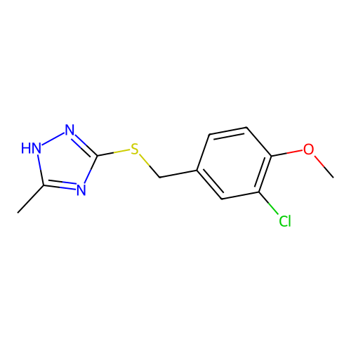 5-[(3-chloro-4-methoxybenzyl)sulfanyl]-3-methyl-1H-1,2,4-triazole structure