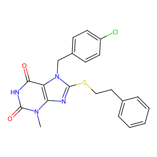 7-(4-Chloro-benzyl)-3-methyl-8-phenethylsulfanyl-3,7-dihydro-purine-2,6-dione structure