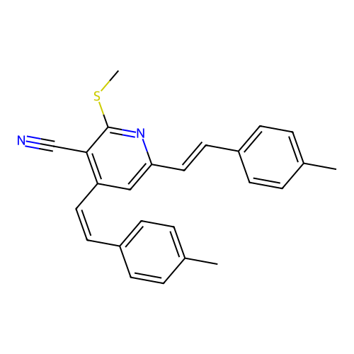 4,6-Bis(4-methylstyryl)-2-(methylsulfanyl)nicotinonitrile structure