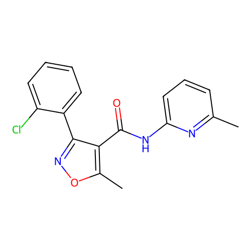 3-(2-chlorophenyl)-5-methyl-N-(6-methylpyridin-2-yl)-1,2-oxazole-4-carboxamide structure