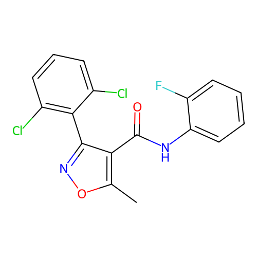 3-(2,6-dichlorophenyl)-N-(2-fluorophenyl)-5-methyl-1,2-oxazole-4-carboxamide structure