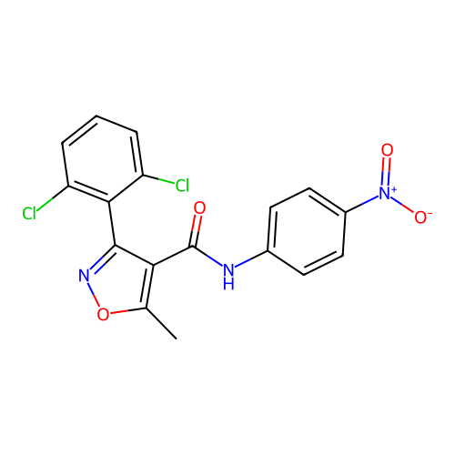 3-(2,6-dichlorophenyl)-5-methyl-N-(4-nitrophenyl)-1,2-oxazole-4-carboxamide structure