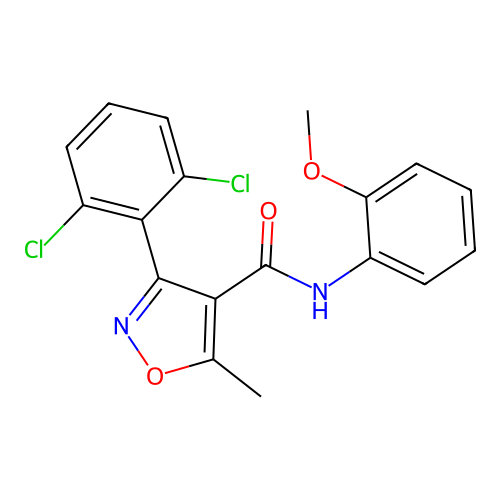 3-(2,6-dichlorophenyl)-N-(2-methoxyphenyl)-5-methyl-1,2-oxazole-4-carboxamide structure