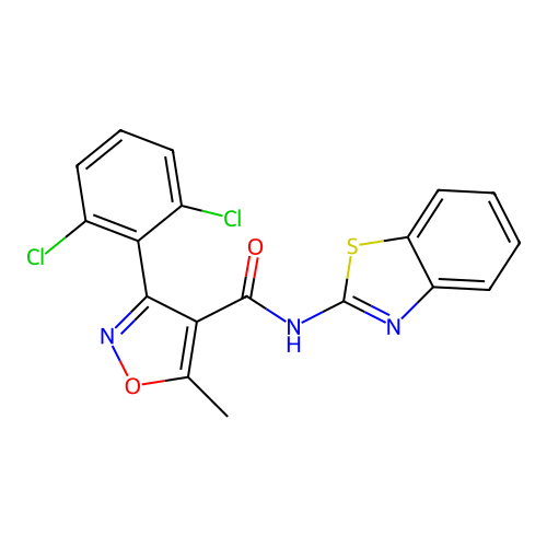 N-(1,3-benzothiazol-2-yl)-3-(2,6-dichlorophenyl)-5-methyl-1,2-oxazole-4-carboxamide structure