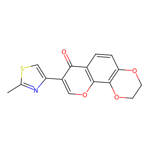 8-(2-methylthiazol-4-yl)-2H-[1,4]dioxino[2,3-h]chromen-7(3H)-one structure