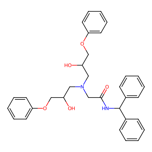 N-benzhydryl-2-[bis(2-hydroxy-3-phenoxypropyl)amino]acetamide structure