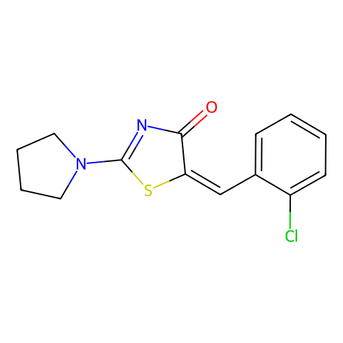(E)-5-(2-chlorobenzylidene)-2-(pyrrolidin-1-yl)thiazol-4(5H)-one structure