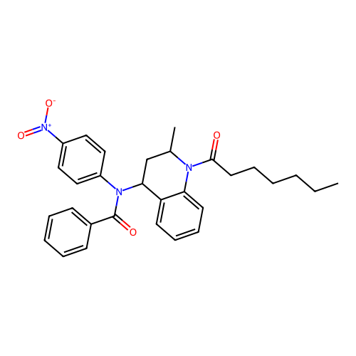 N-(1-heptanoyl-2-methyl-1,2,3,4-tetrahydroquinolin-4-yl)-N-(4-nitrophenyl)benzamide structure