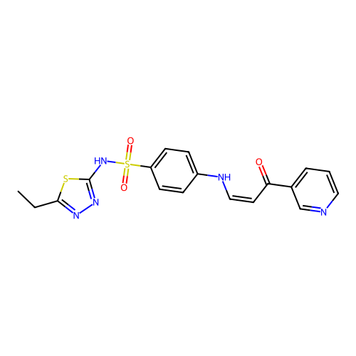 (Z)-N-(5-ethyl-1,3,4-thiadiazol-2-yl)-4-((3-oxo-3-(pyridin-3-yl)prop-1-en-1-yl)amino)benzenesulfonamide structure