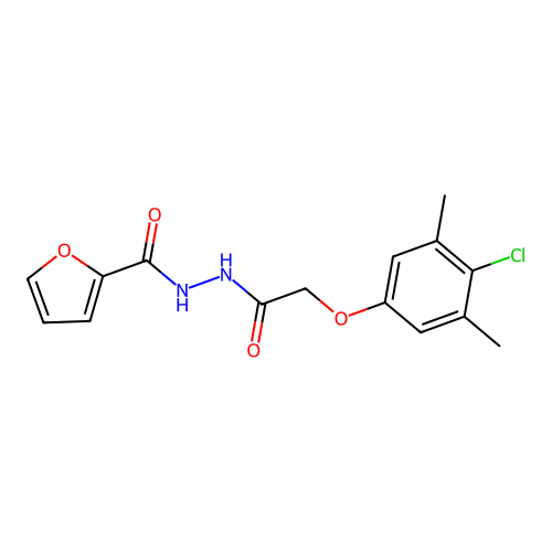 N'-[2-(4-chloro-3,5-dimethylphenoxy)acetyl]-2-furohydrazide structure