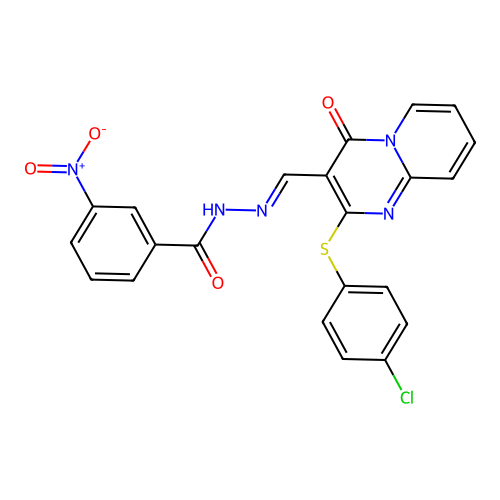(E)-N'-((2-((4-chlorophenyl)thio)-4-oxo-4H-pyrido[1,2-a]pyrimidin-3-yl)methylene)-3-nitrobenzohydrazide structure