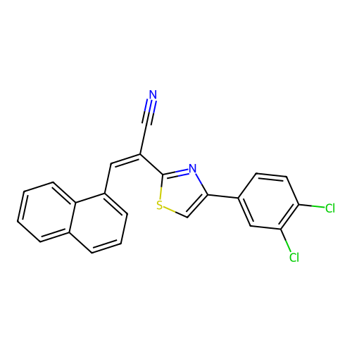 (Z)-2-(4-(3,4-dichlorophenyl)thiazol-2-yl)-3-(naphthalen-1-yl)acrylonitrile structure