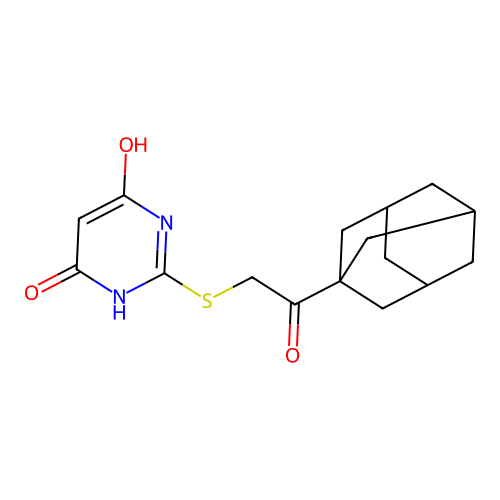 2-{[2-(1-adamantyl)-2-oxoethyl]thio}-6-hydroxy-4(3H)-pyrimidinone structure