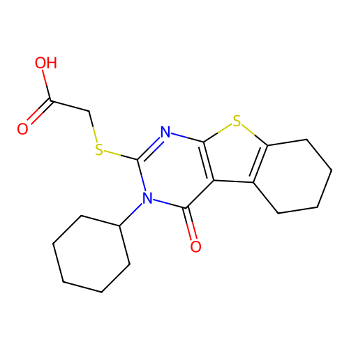 [(3-cyclohexyl-4-oxo-3,4,5,6,7,8-hexahydro[1]benzothieno[2,3-d]pyrimidin-2-yl)sulfanyl]acetic acid structure