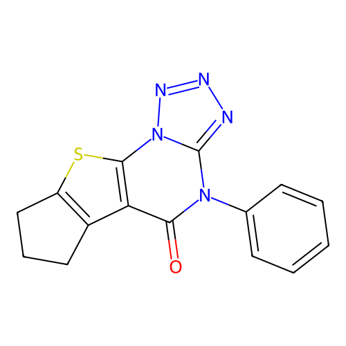 4-phenyl-7,8-dihydro-6H-cyclopenta[4,5]thieno[3,2-e]tetrazolo[1,5-a]pyrimidin-5(4H)-one structure