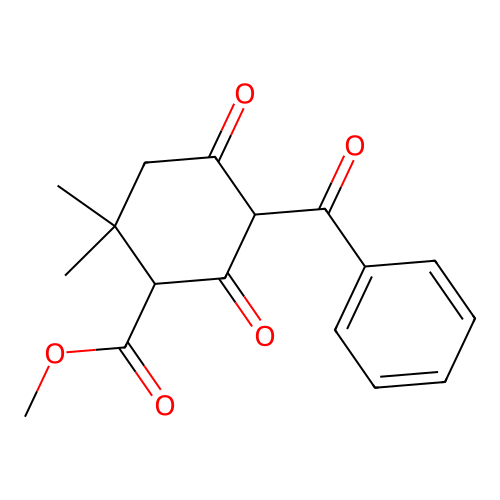 5-Benzoyl-2,2-dimethyl-4,6-dioxo-cyclohexanecarboxylic acid methyl ester structure