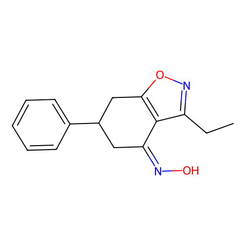 (NZ)-N-(3-ethyl-6-phenyl-6,7-dihydro-5H-1,2-benzoxazol-4-ylidene)hydroxylamine structure